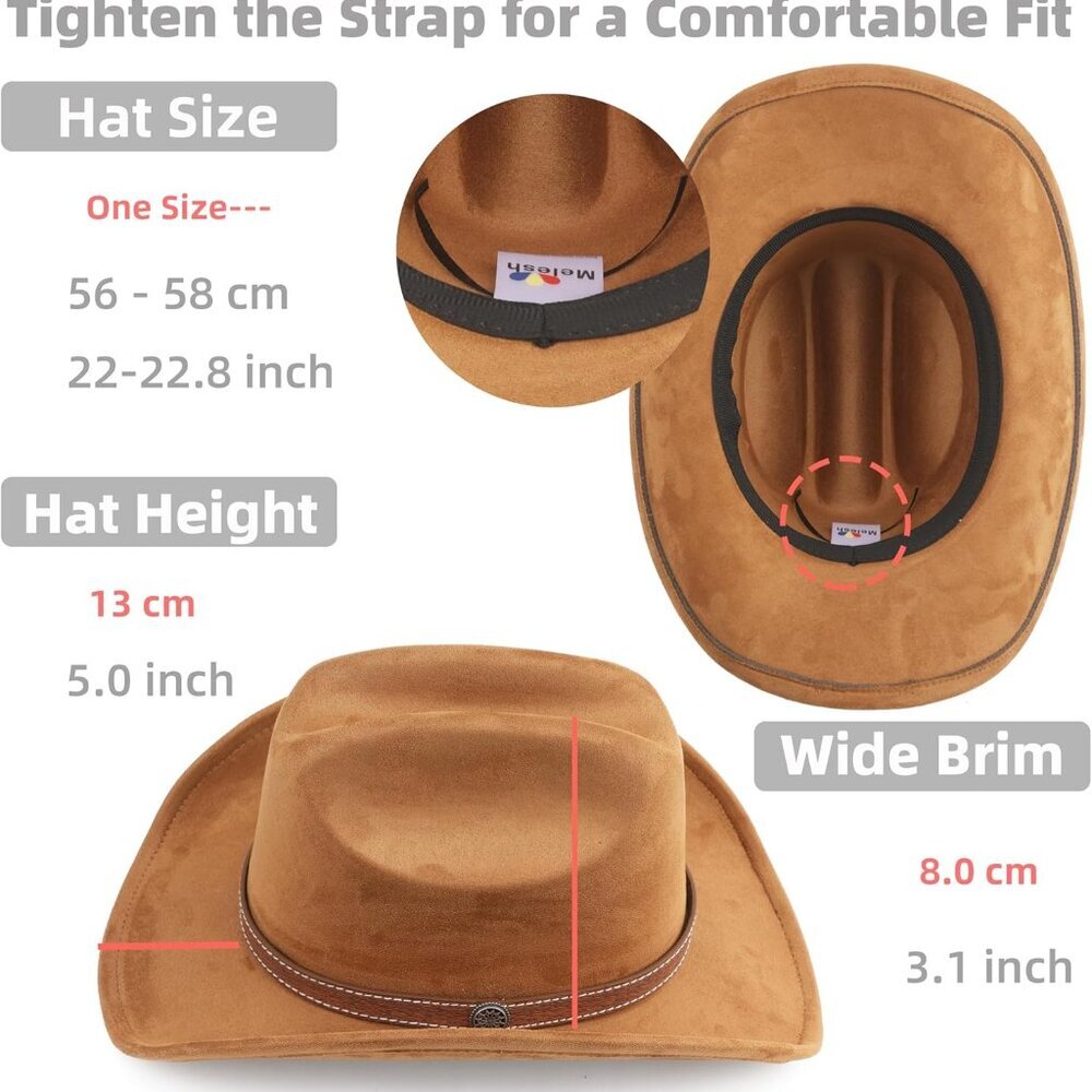 Western Cowboy Hat for Women Men Small Short Wide Brim Beach Cowgirls Cattleman - Picture 3 of 6